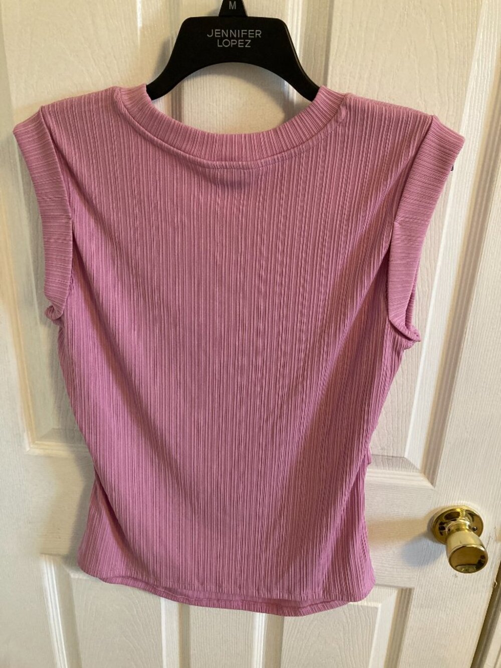 Nine West Cap Sleeve Top Size Large Pink Ribbed Ruched - Picture 5 of 5